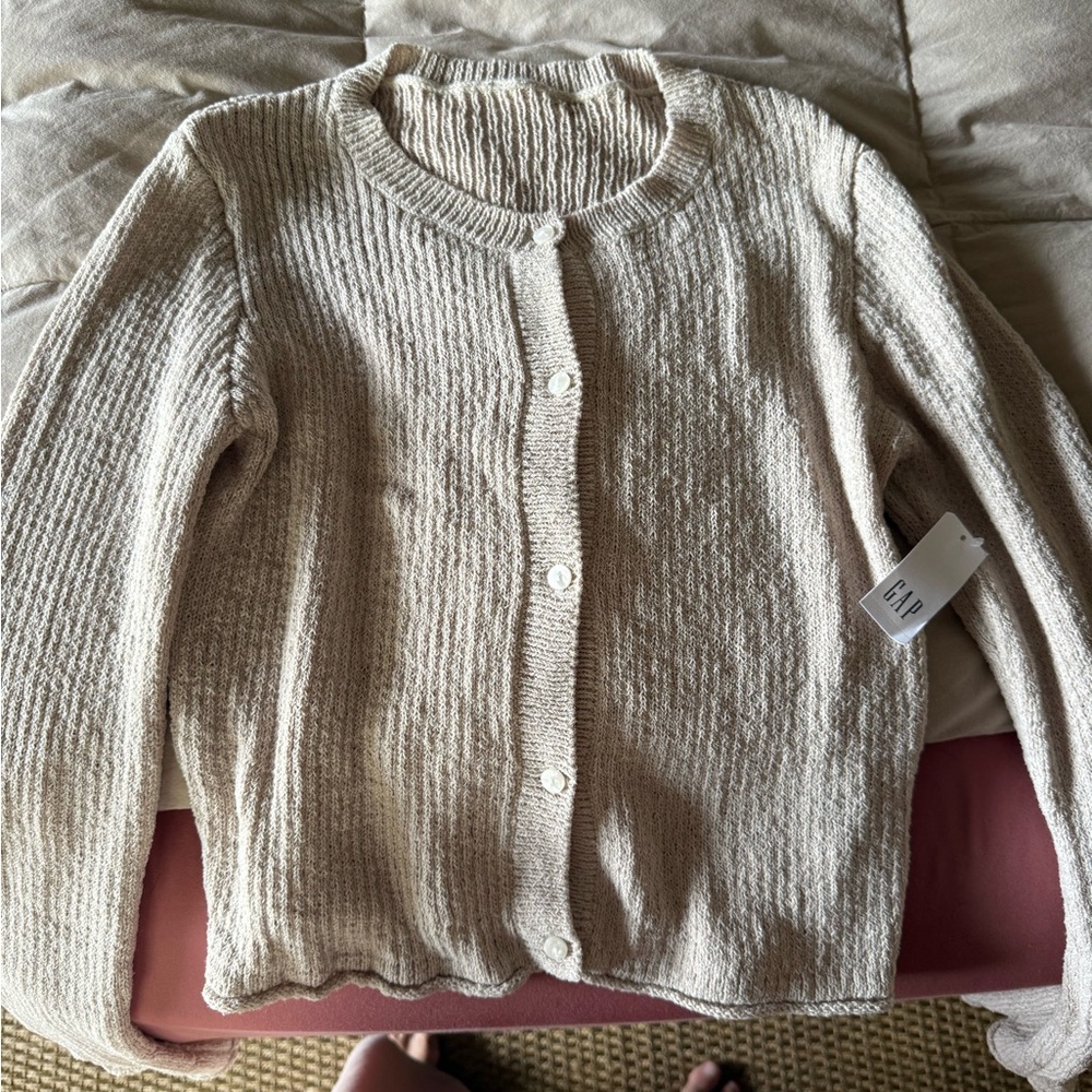 GAP Cream Cardigan Sweater Ribbed Knit